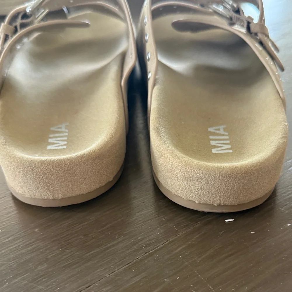 MIA Taupe Double-Buckle Studded Slide Sandals 10 - Picture 4 of 6